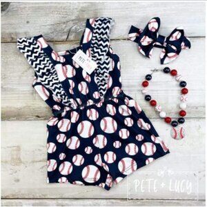 Pete + Lucy Baseball Romper 0 To 6, 5t And 10/12 Girls